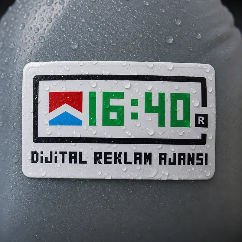 PVC label — 16:40 Water-resistant glossy surface with digital logo