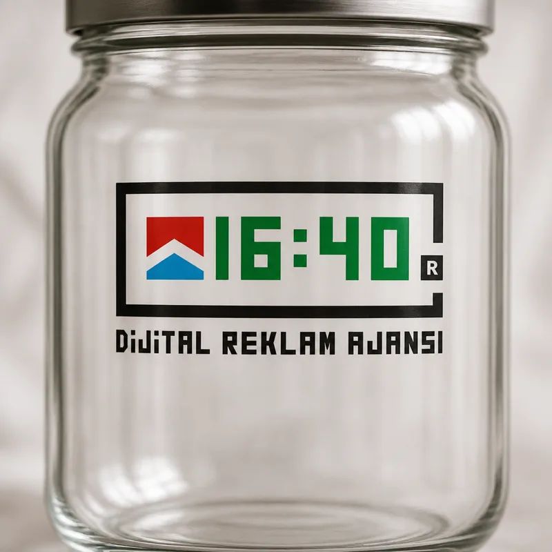 Transparent label — 16:40 Glass jar application with digital logo